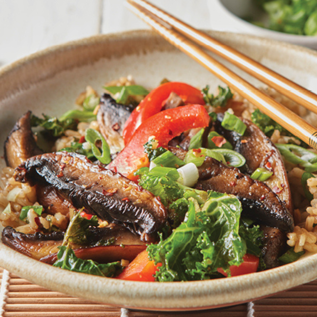 Portebello-Mushroom-Stir-Fry Portabello mushroom stir fry dish.